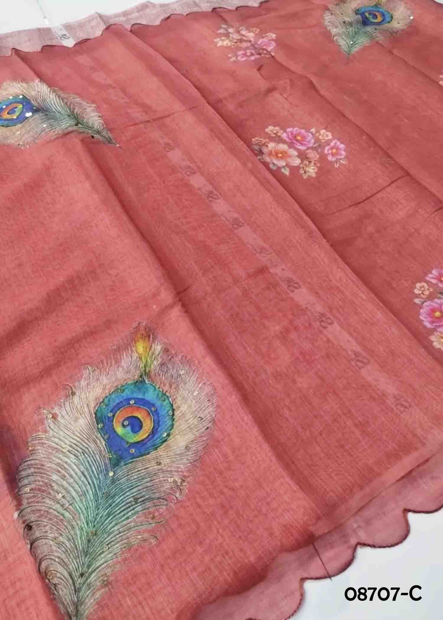 Kavitha - 08707-C DukyPink Color Trendy Linen Saree CM1407335 (RR1E)