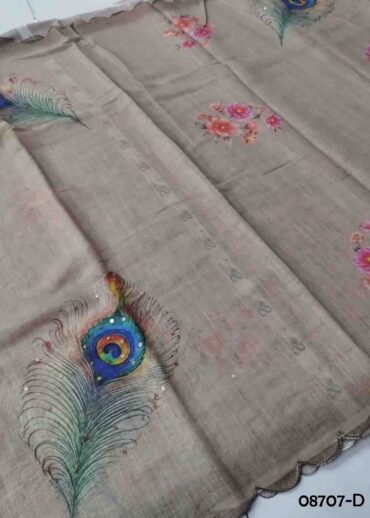Kavitha - 08707-D Tan Color Trendy Linen Saree CM1407335 (RR1E)