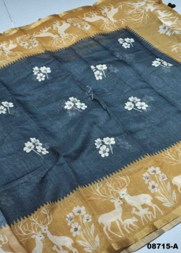 Archana-  08715-A  Black With Mustard  Color Excellent  Linen Cotton  Saree CM1443583  (RR3C)