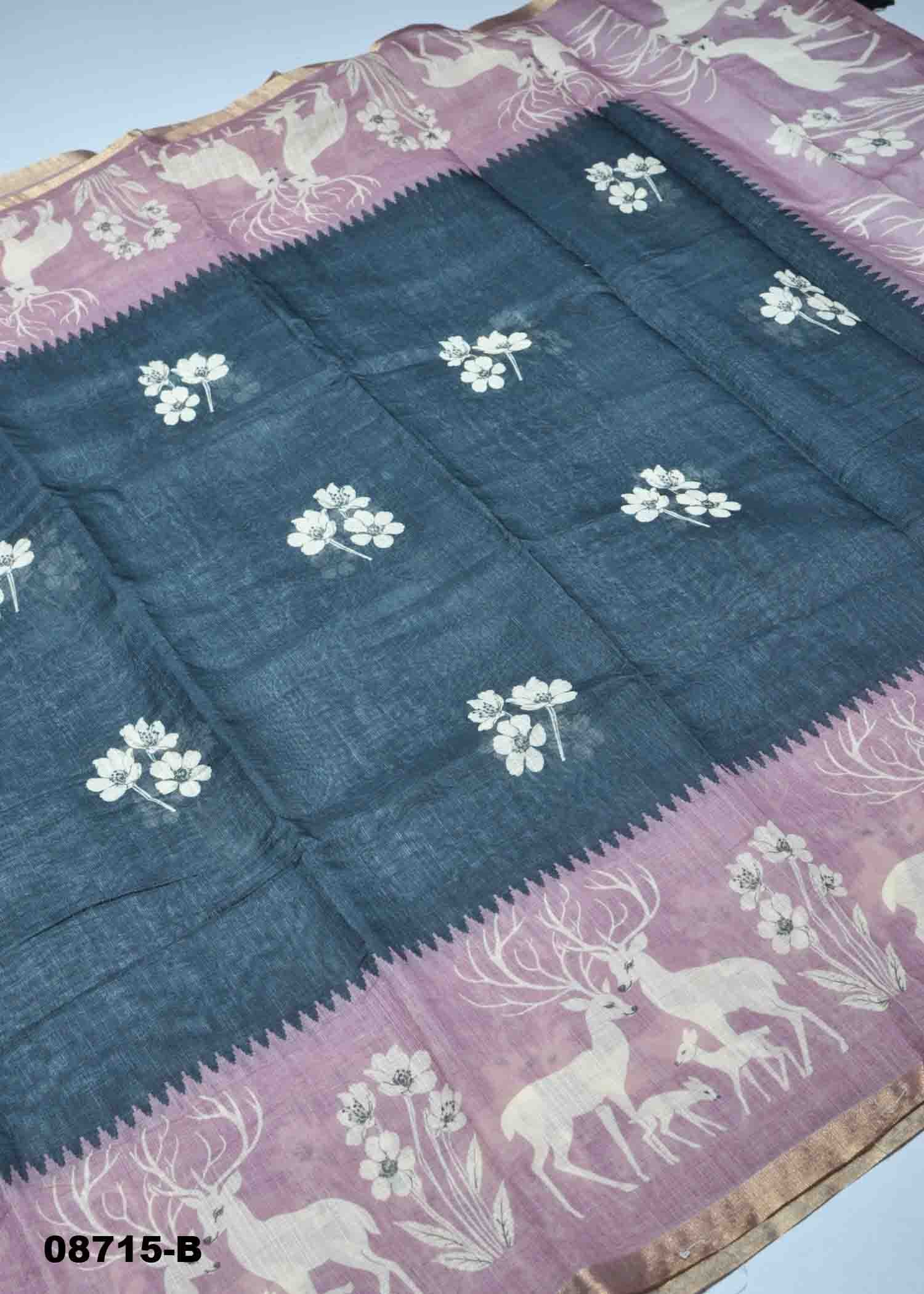 Archana- 08715-B Black With Purple Color Excellent Linen Cotton Saree CM1443583 (RR3C)