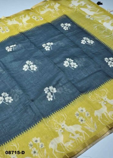 Archana-  08715-D  Black With Yellow  Color Excellent  Linen Cotton  Saree CM1443583  (RR3C)