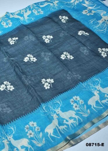 Archana-  08715-E  Black With Skyblue  Color Excellent  Linen Cotton  Saree CM1443583  (RR3C)