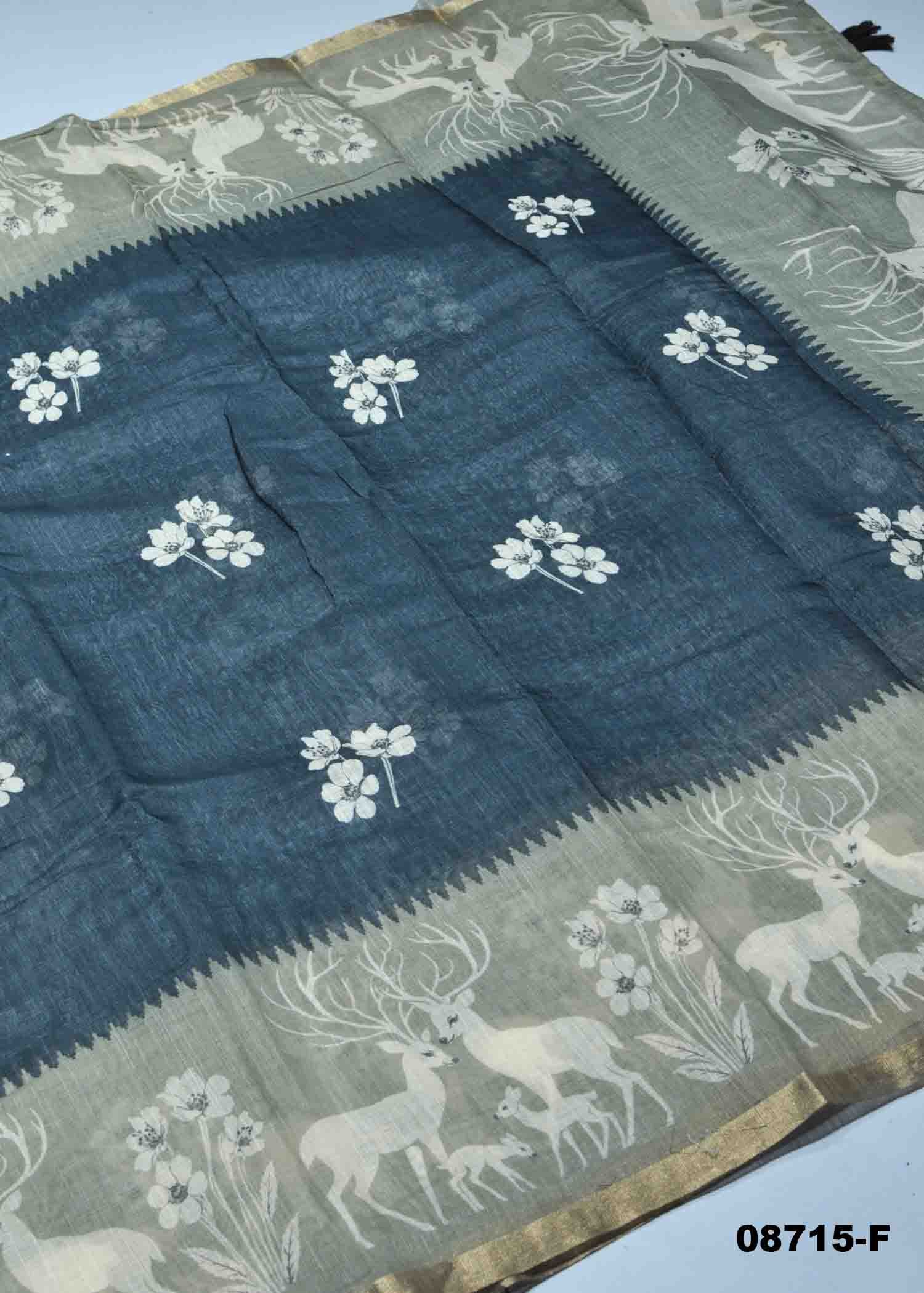 Archana- 08715-F Black With Green Color Excellent Linen Cotton Saree CM1443583 (RR3C)