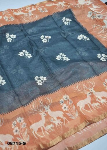 Archana-  08715-G  Black With orange  Color Excellent  Linen Cotton  Saree CM1443583  (RR3C)