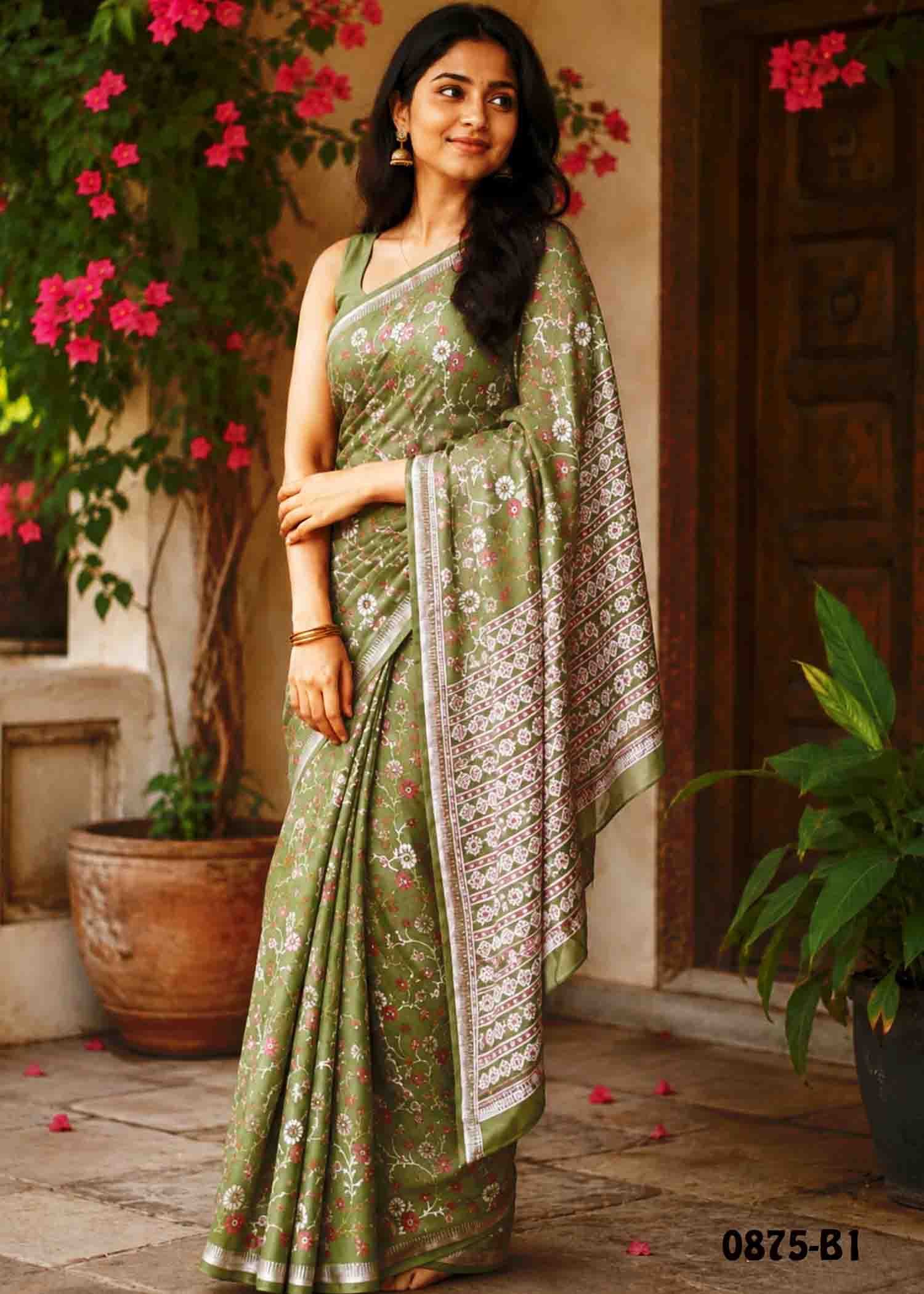 Deepa - 0875-B OliveGreen Color Trendy Soft Georgette Saree CM1431412