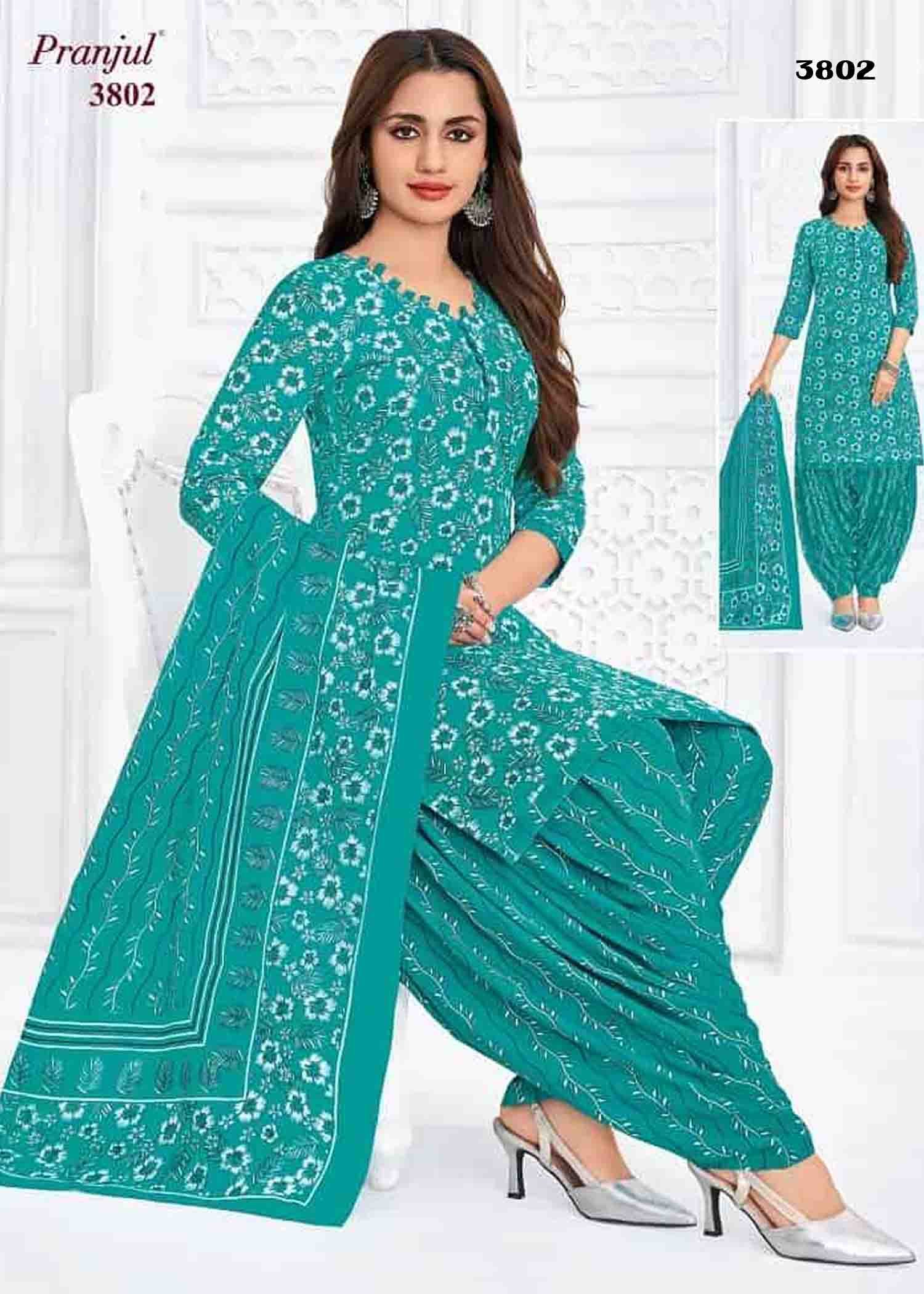 Pranjul Vol-38 - 3802 Cyan Color Cotton Salwar Material CM1424770 (LR6D)