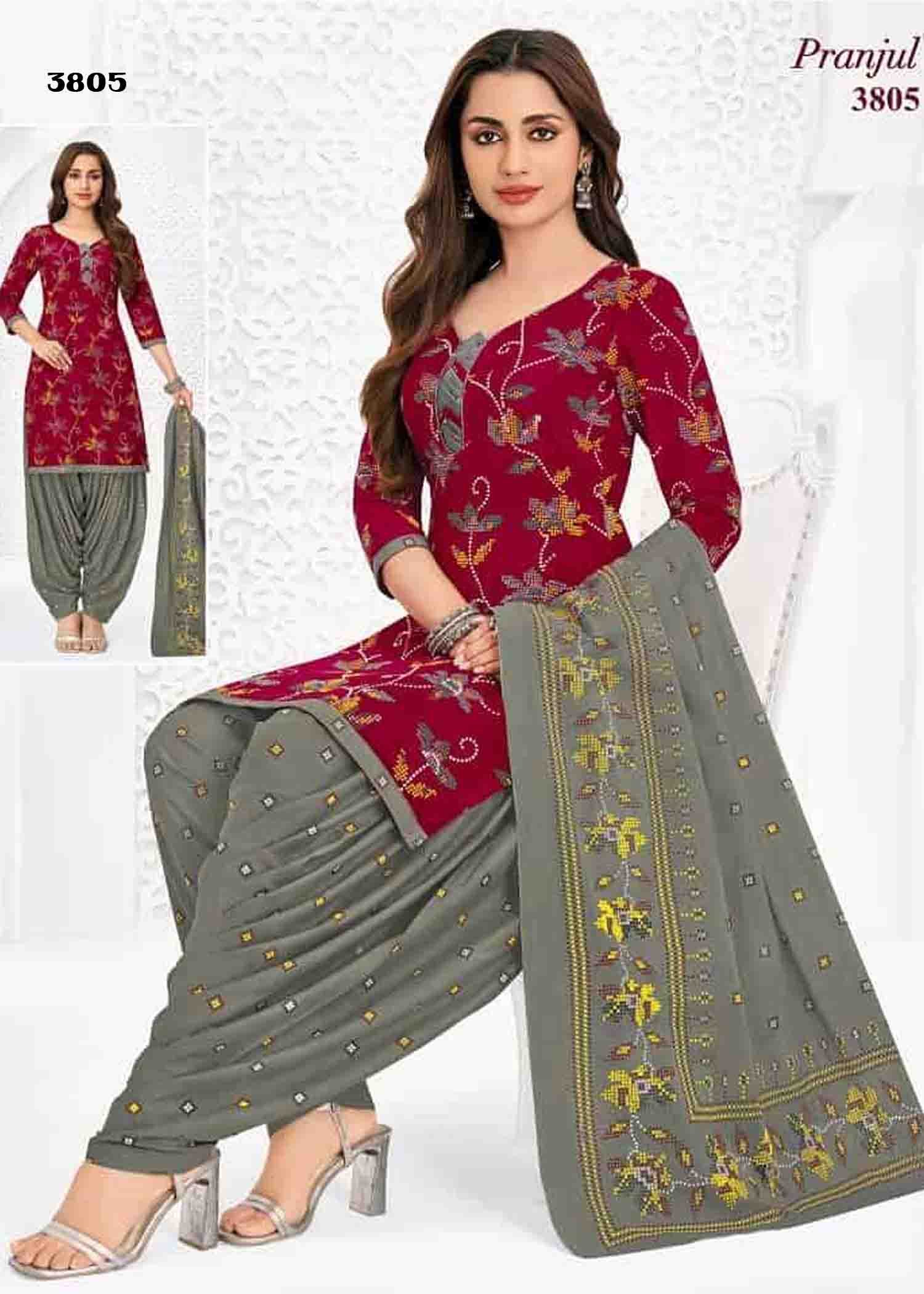Pranjul Vol-38 - 3805 Maroon Color Cotton Salwar Material CM1424770 (LR6D)