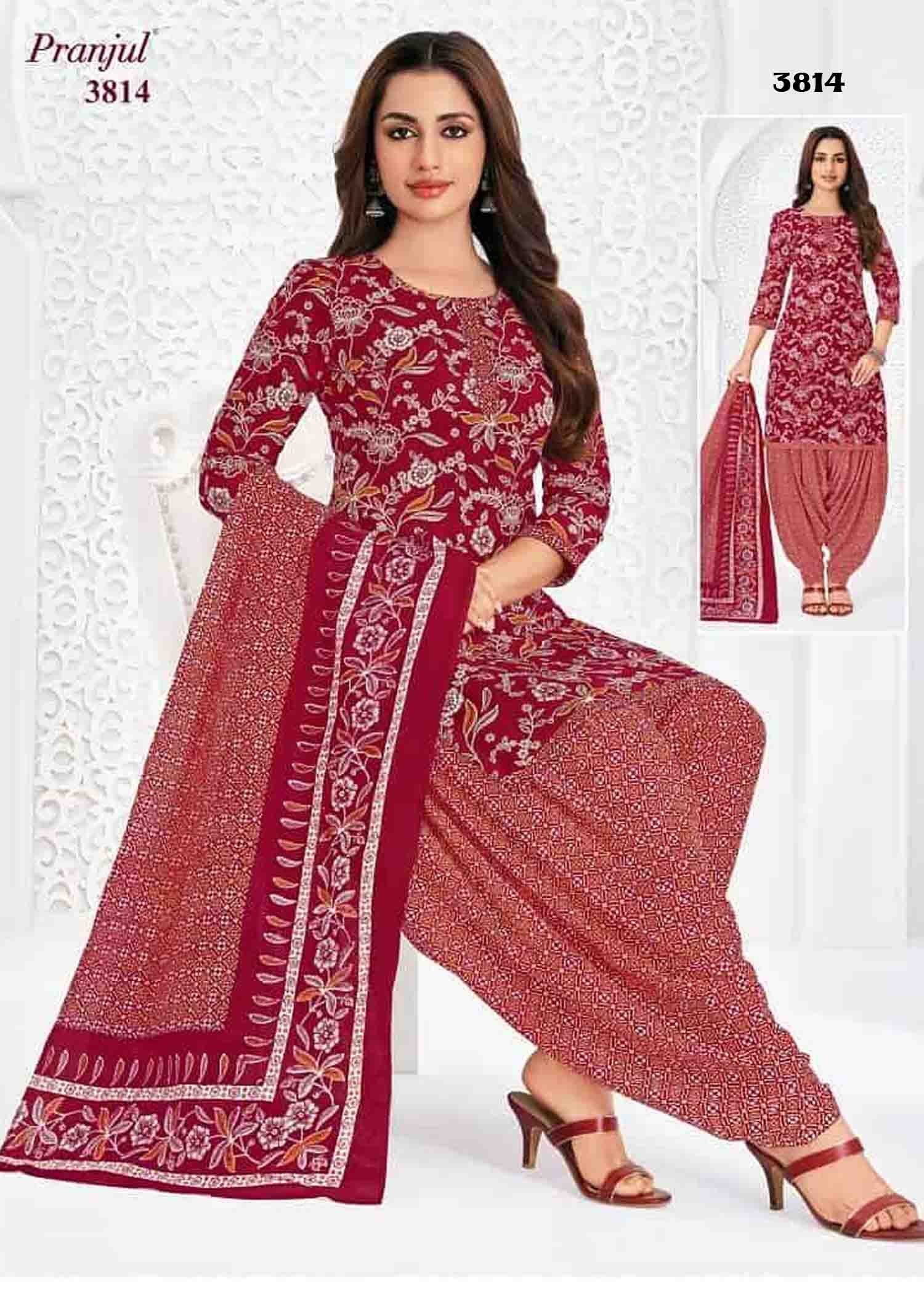 Pranjul Vol-38 - 3814 Maroon Color Cotton Salwar Material CM1424770 (LR6D)