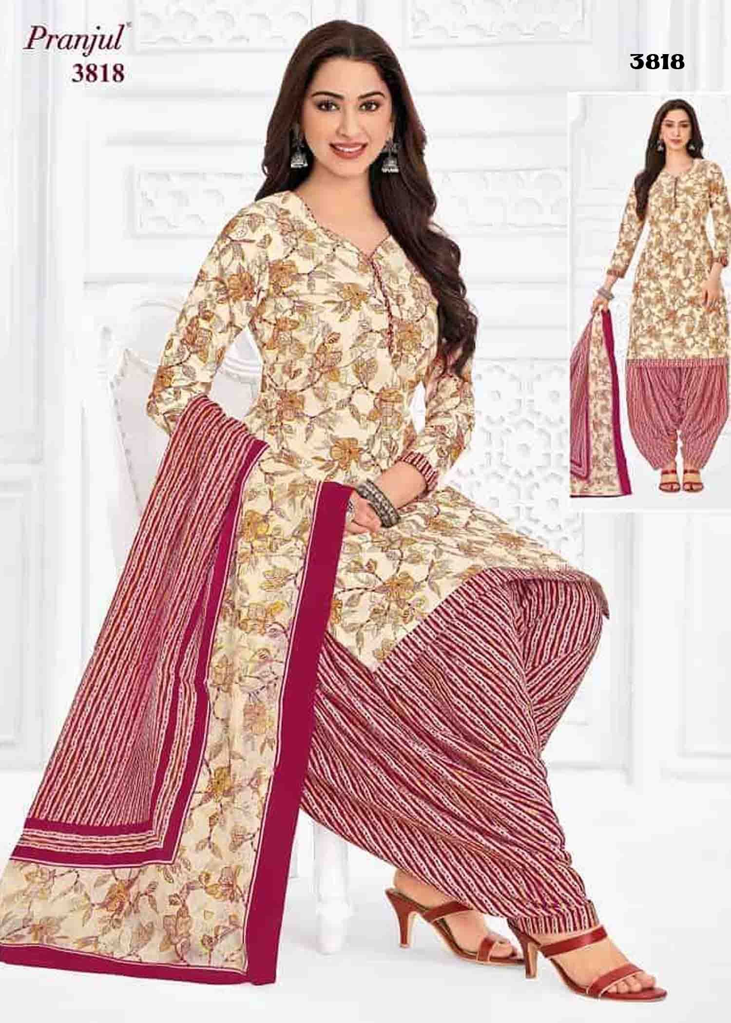 Pranjul Vol-38 - 3818 Tan Color Cotton Salwar Material CM1424770 (LR6D)