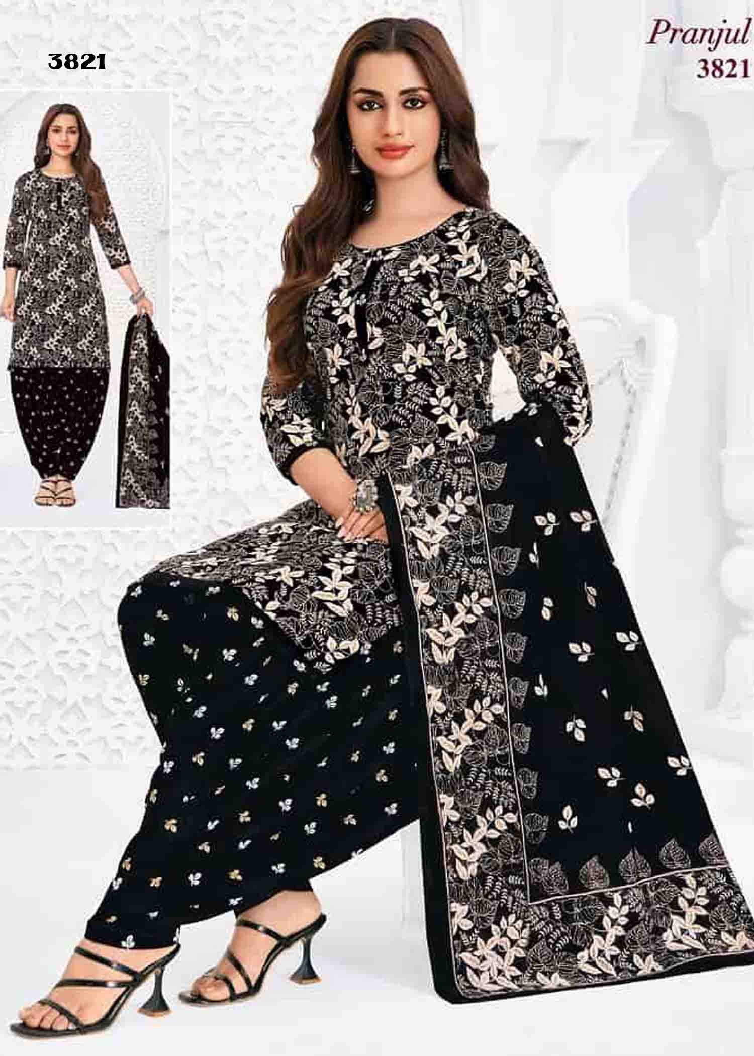 Pranjul Vol-38 - 3821 Black Color Cotton Salwar Material CM1424770 (LR6D)