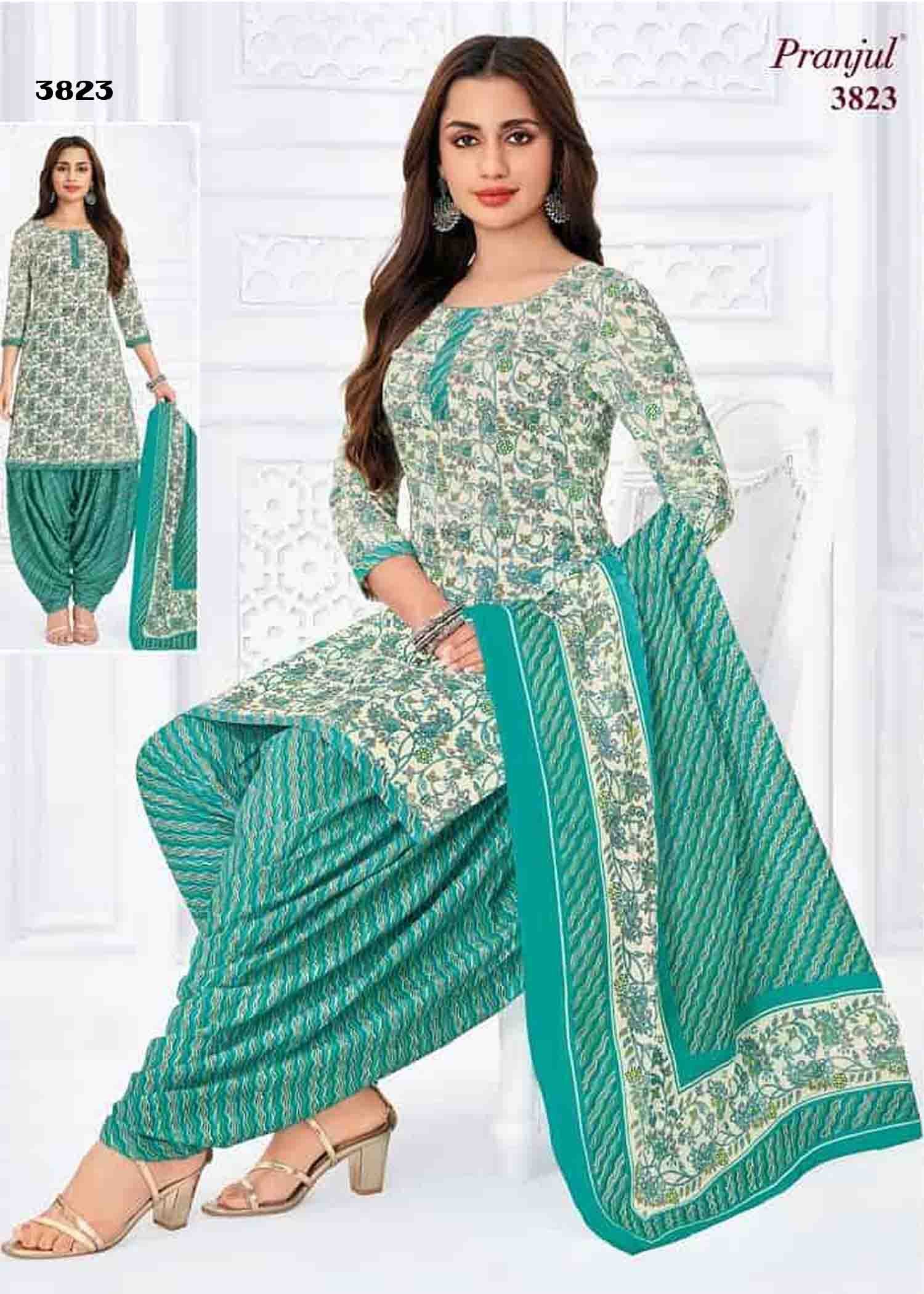 Pranjul Vol-38 - 3823 Halfwhite Color Cotton Salwar Material CM1424770 (LR6D)