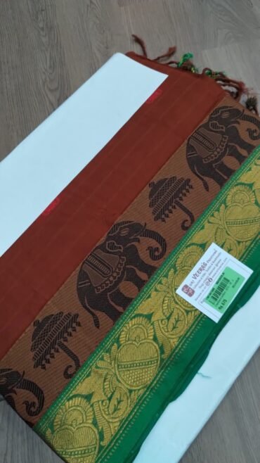 Sindur 660-D Brown Color Chettinad Cotton Saree CM1461589