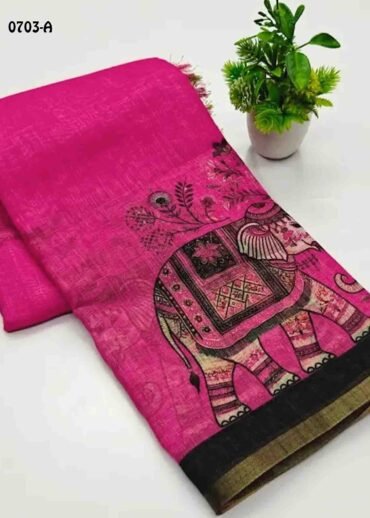 Saisrinika -0703-A  Pink Color Trendy  Linen Cotton Saree CM1416738  (LR3C)