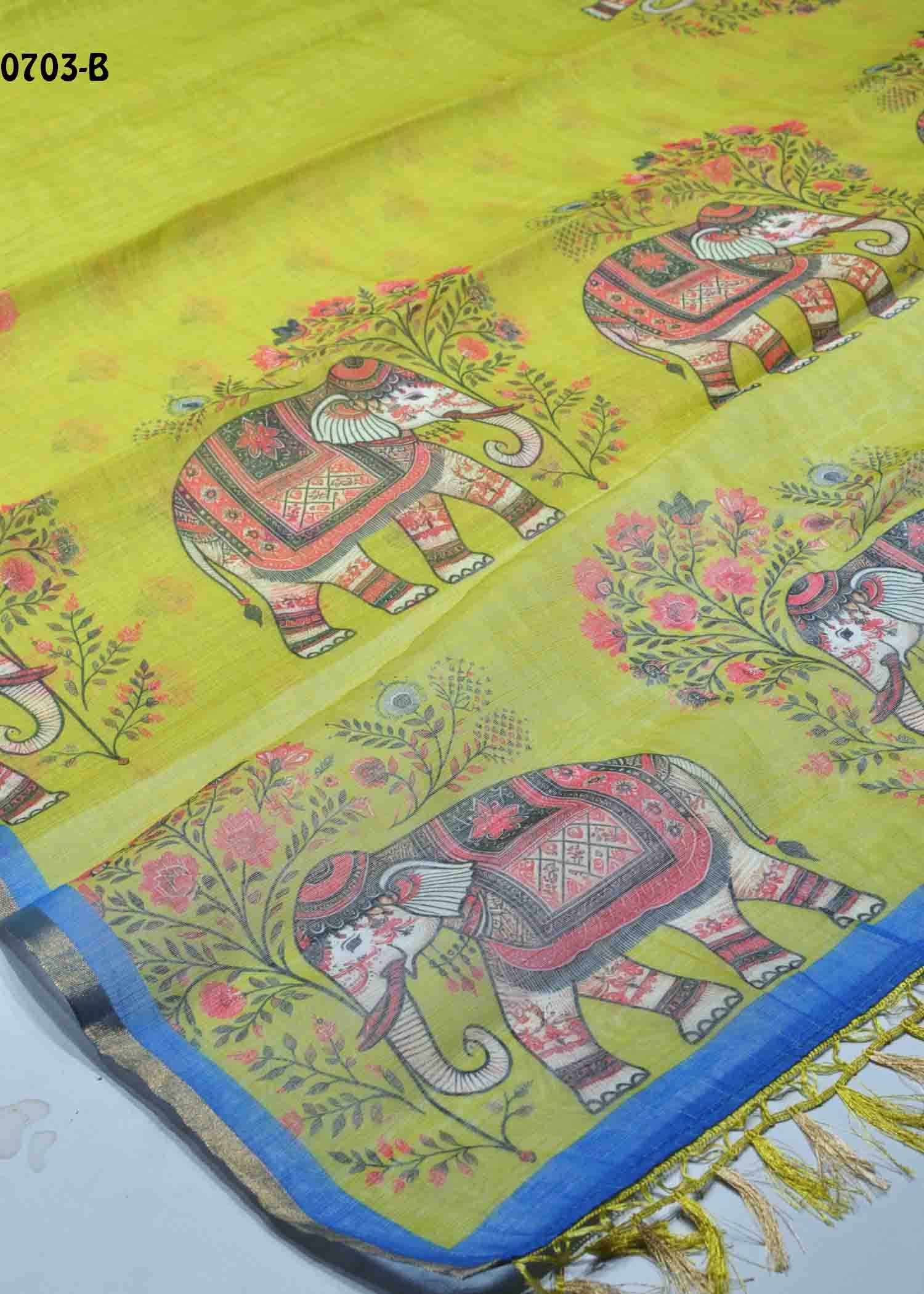 Saisrinika -0703-B Olivegreen Color Trendy Linen Cotton Saree CM1416738 (LR3C)