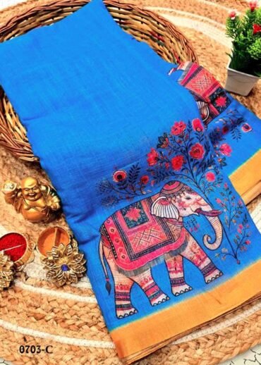 Saisrinika -0703-C Blue Color Trendy  Linen Cotton Saree CM1416738  (LR3C)