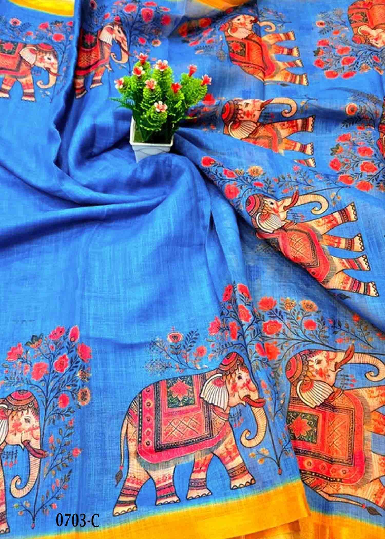 Saisrinika -0703-C Blue Color Trendy Linen Cotton Saree CM1416738 (LR3C)