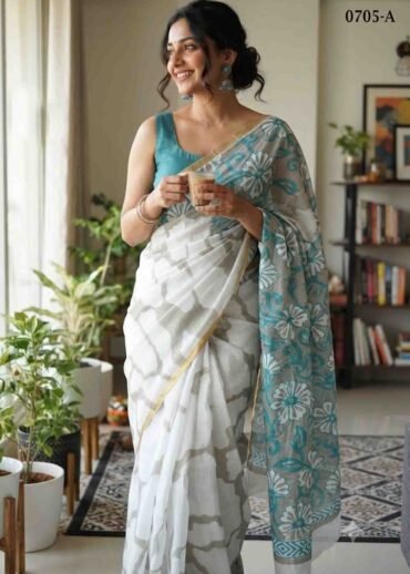 Sainisha -0705-A  Halfwhite Color Trendy  Linen  Cotton Saree CM1423303 (LR3C)