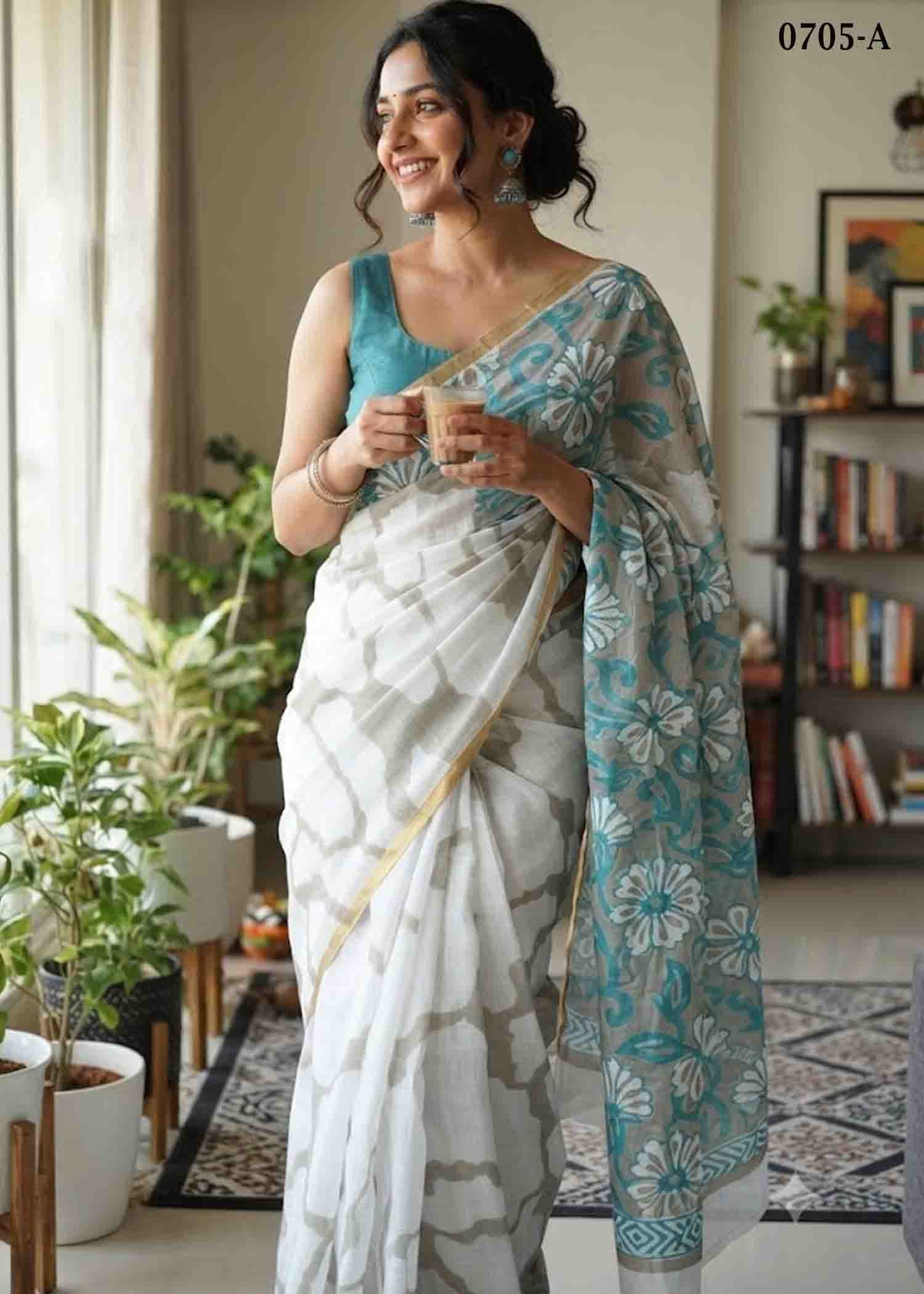 Sainisha -0705-A Halfwhite Color Trendy Linen Cotton Saree CM1423303 (LR3C)