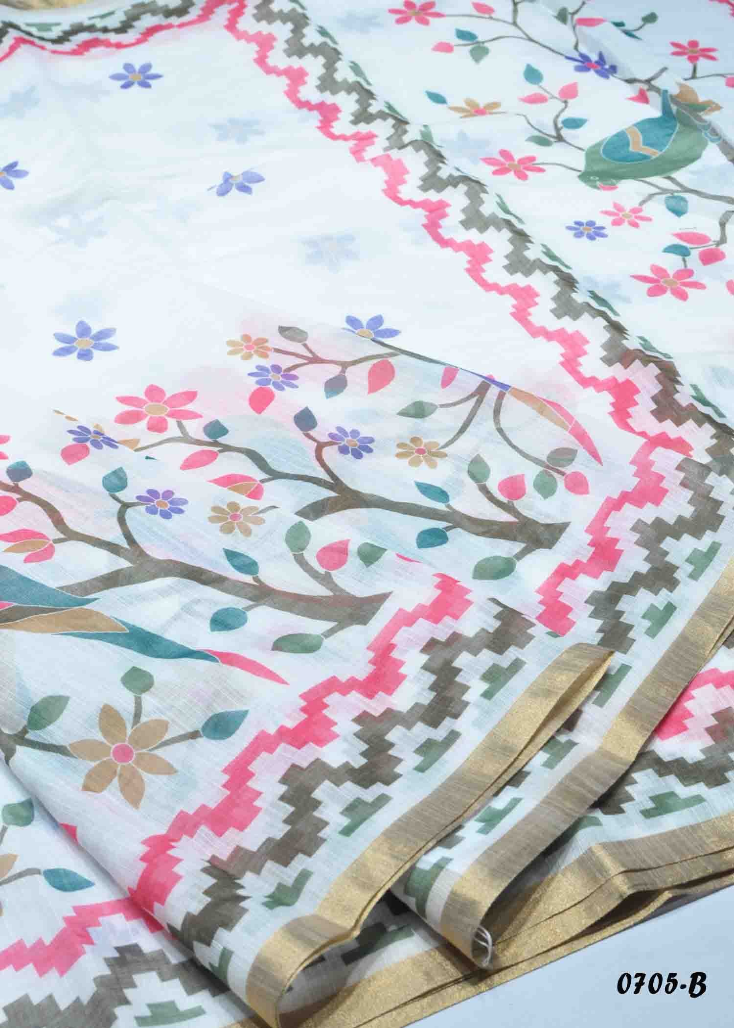 Sainisha -0705-B Halfwhite Color Trendy Linen Cotton Saree CM1423303 (LR3C)