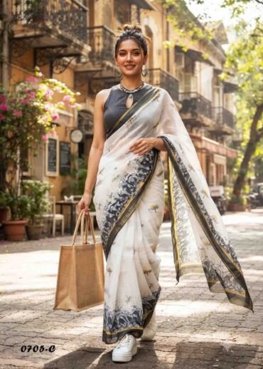 Sainisha -0705-C  Halfwhite Color Trendy  Linen  Cotton Saree CM1423303 (LR3C)