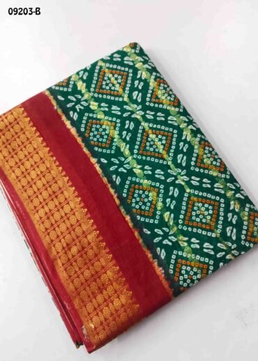 Anushka-09203-B  Green Color Excellent  Battik Cotton Saree CM1452389 (LR1B)