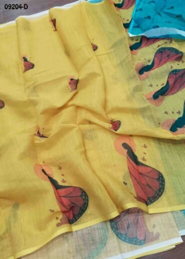 Aadharshini-09204-D  Yellow Color Excellent  Linen Cotton Saree CM1449302 (LR1D)