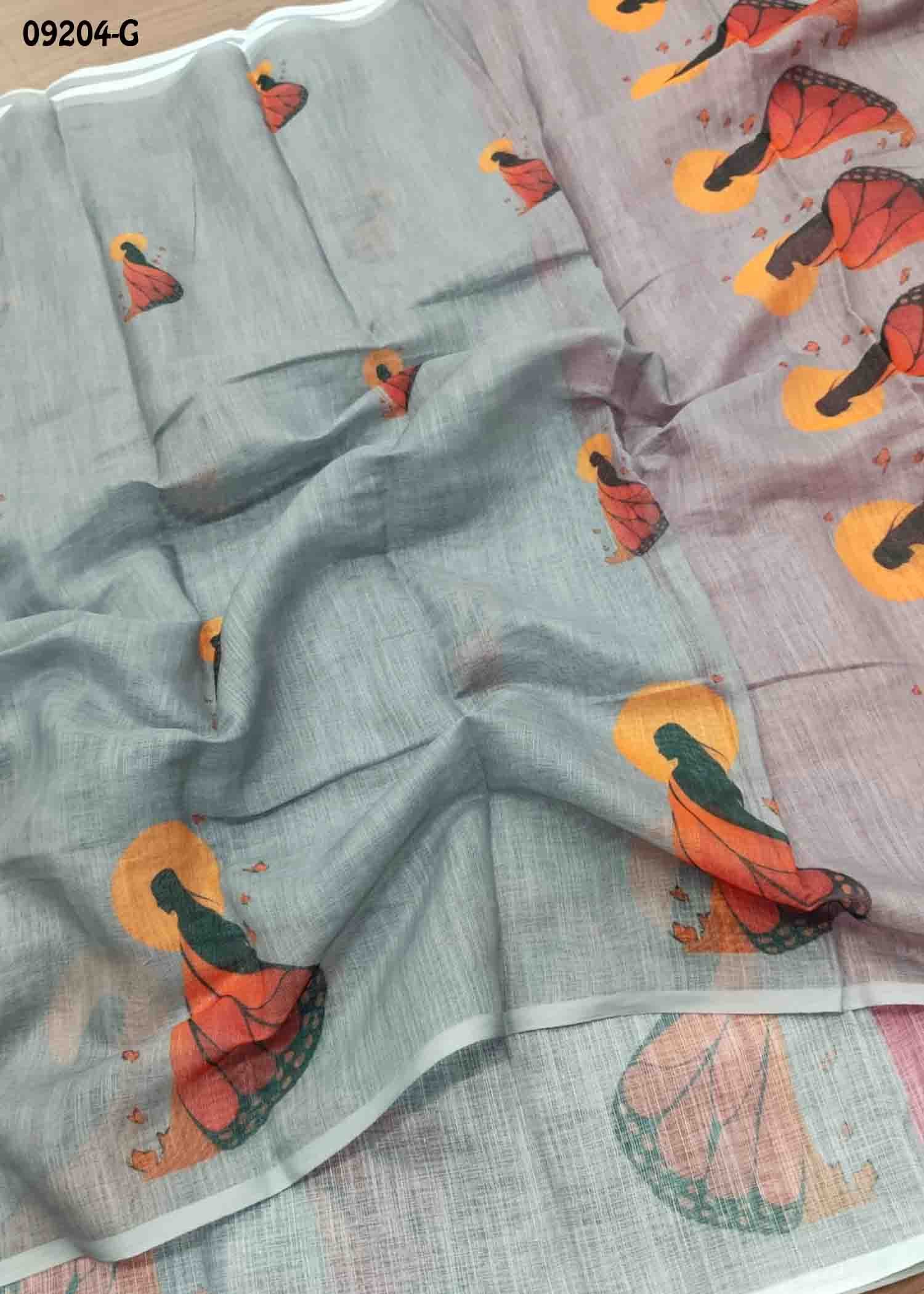 Aadharshini-09204-G Grey Color Excellent Linen Cotton Saree CM1449302 (LR1D)