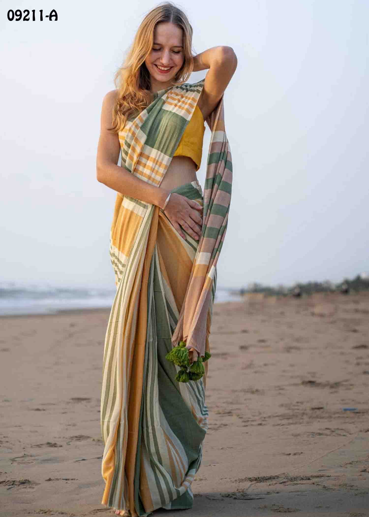 Amirtha - 09211-A Multi With Green Color Trendy Mul Cotton Saree CM1440791 (LR1C)
