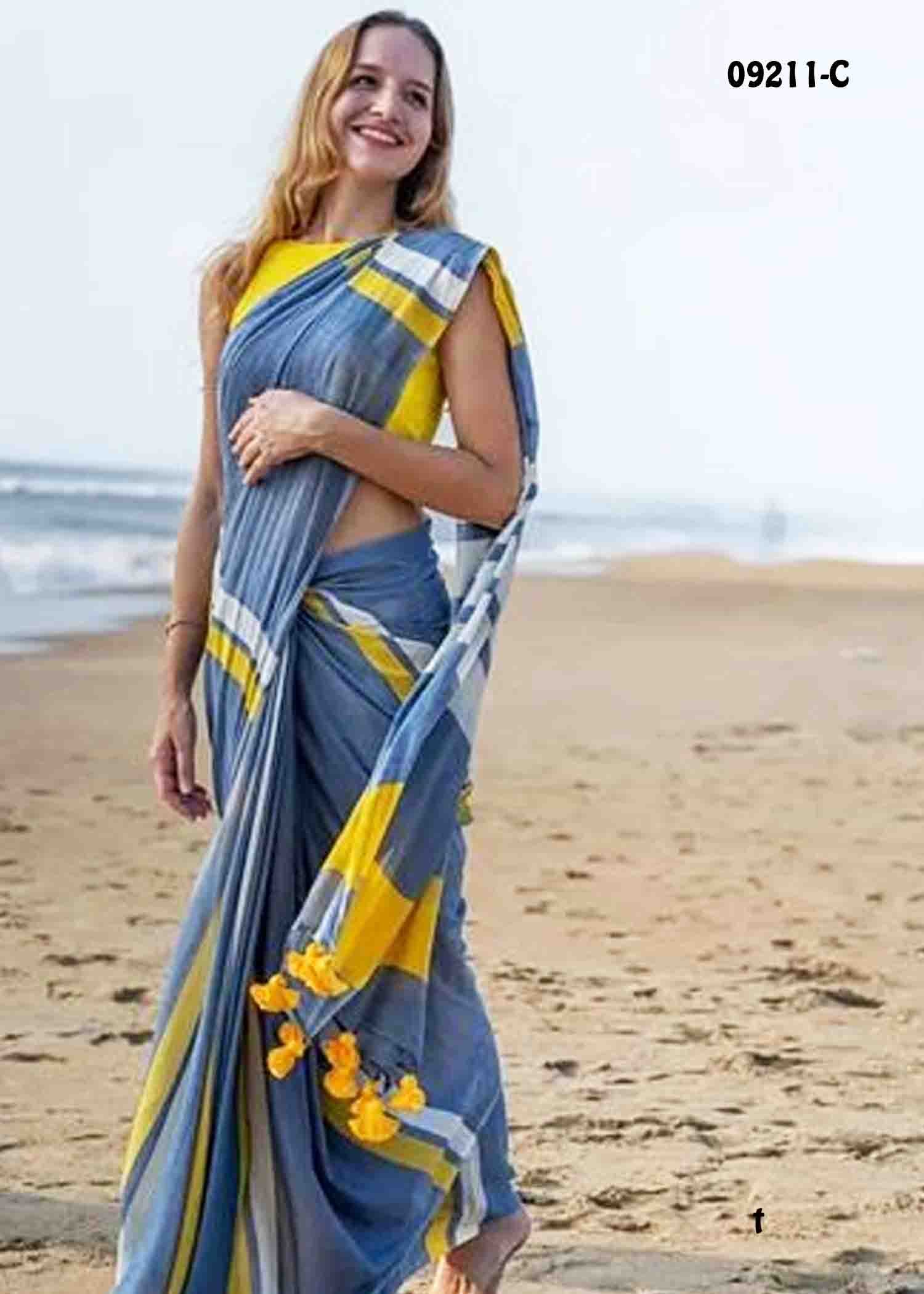 Amirtha - 09211-C Multi With Skyblue Color Trendy Mul Cotton Saree CM1440791 (LR1C)