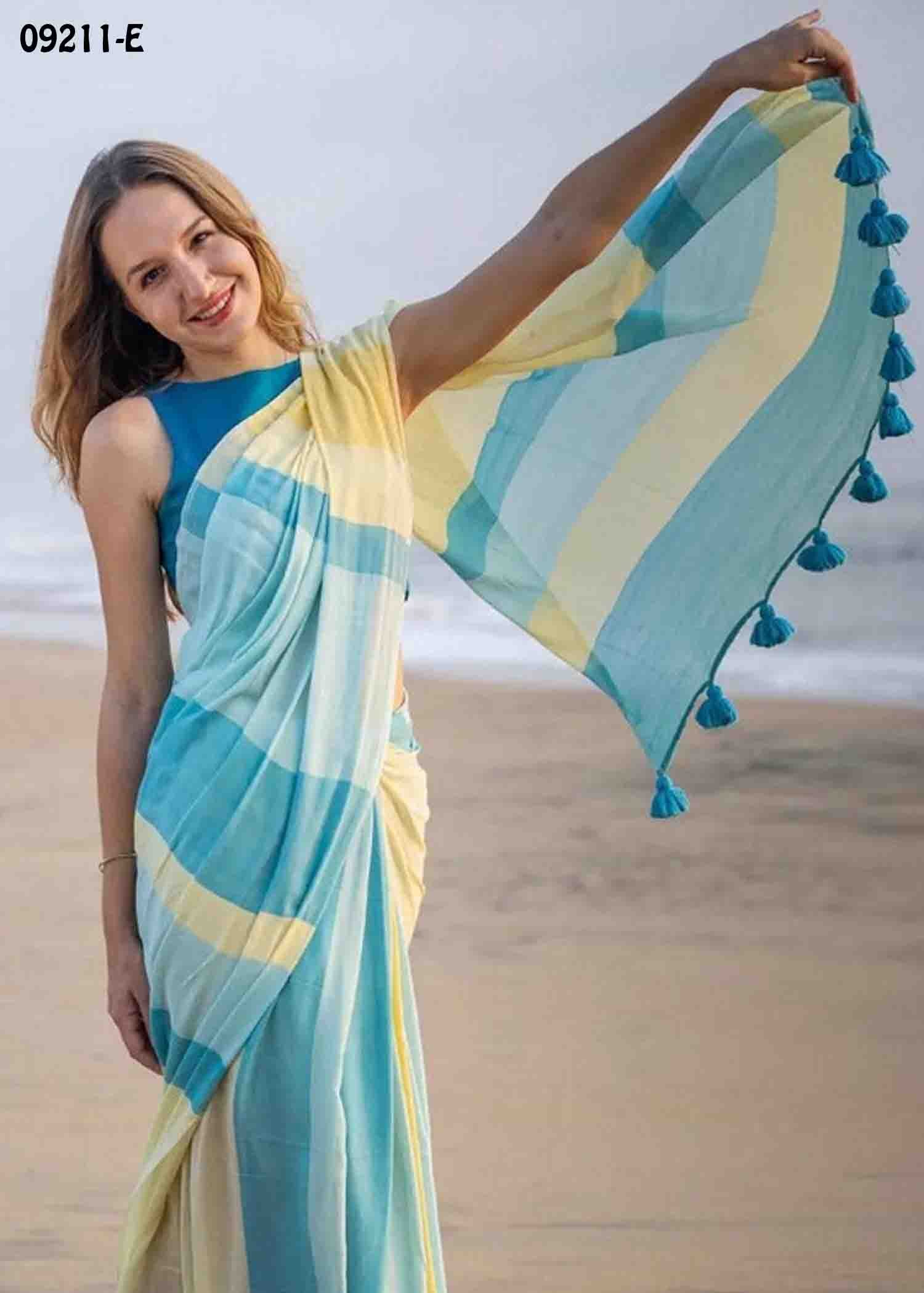 Amirtha - 09211-E Multi With Blue Color Trendy Mul Cotton Saree CM1440791 (LR1C)