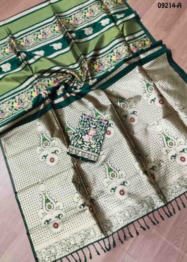 Vinaya - 09214-A  Green Color Tissue Moonga Georgette Saree CM1455246 (LR4C)
