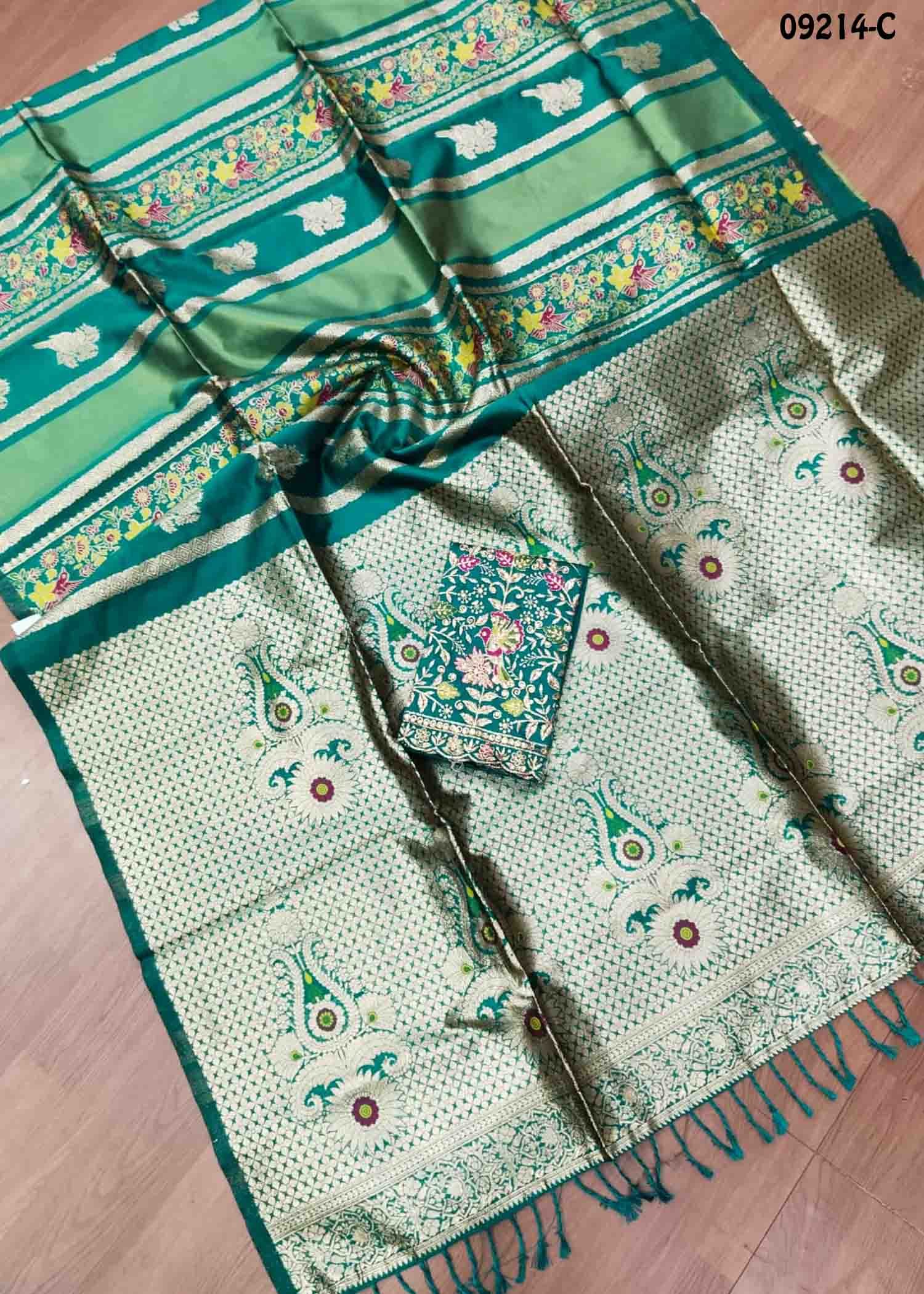 Vinaya - 09214-C Green Color Tissue Moonga Georgette Saree CM1455246 (LR4C)