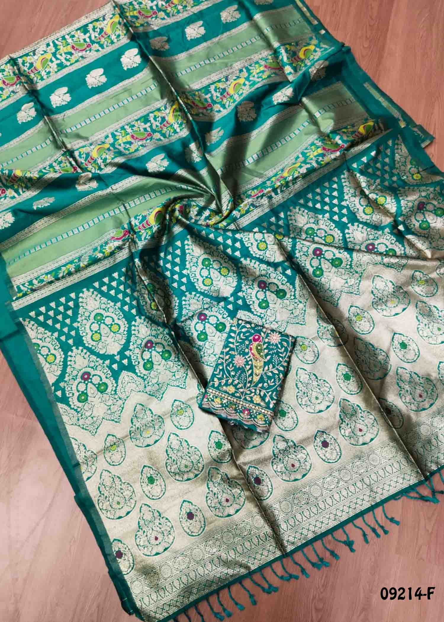Vinaya - 09214-F Green Color Tissue Moonga Georgette Saree CM1455246 (LR4C)