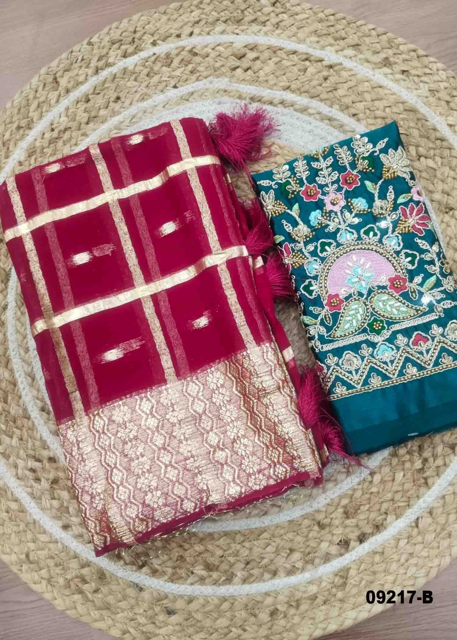 Jashwanthika -09217-B Pink Color Grid Patten Georgette Saree CM1435965 (RR4D)
