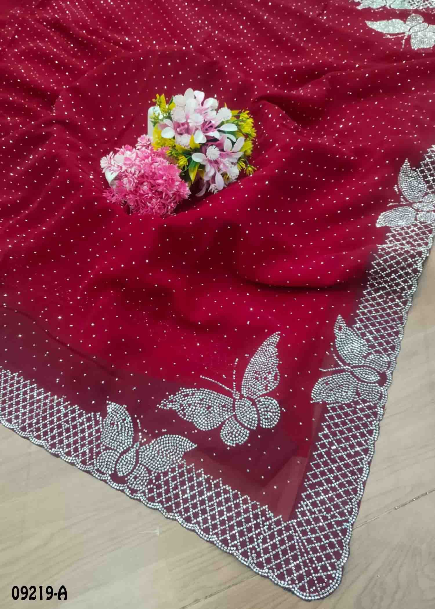Sailalitha -09219-A DarkPink Color Stone Work Georgette Saree CM1472409 (RR5B)