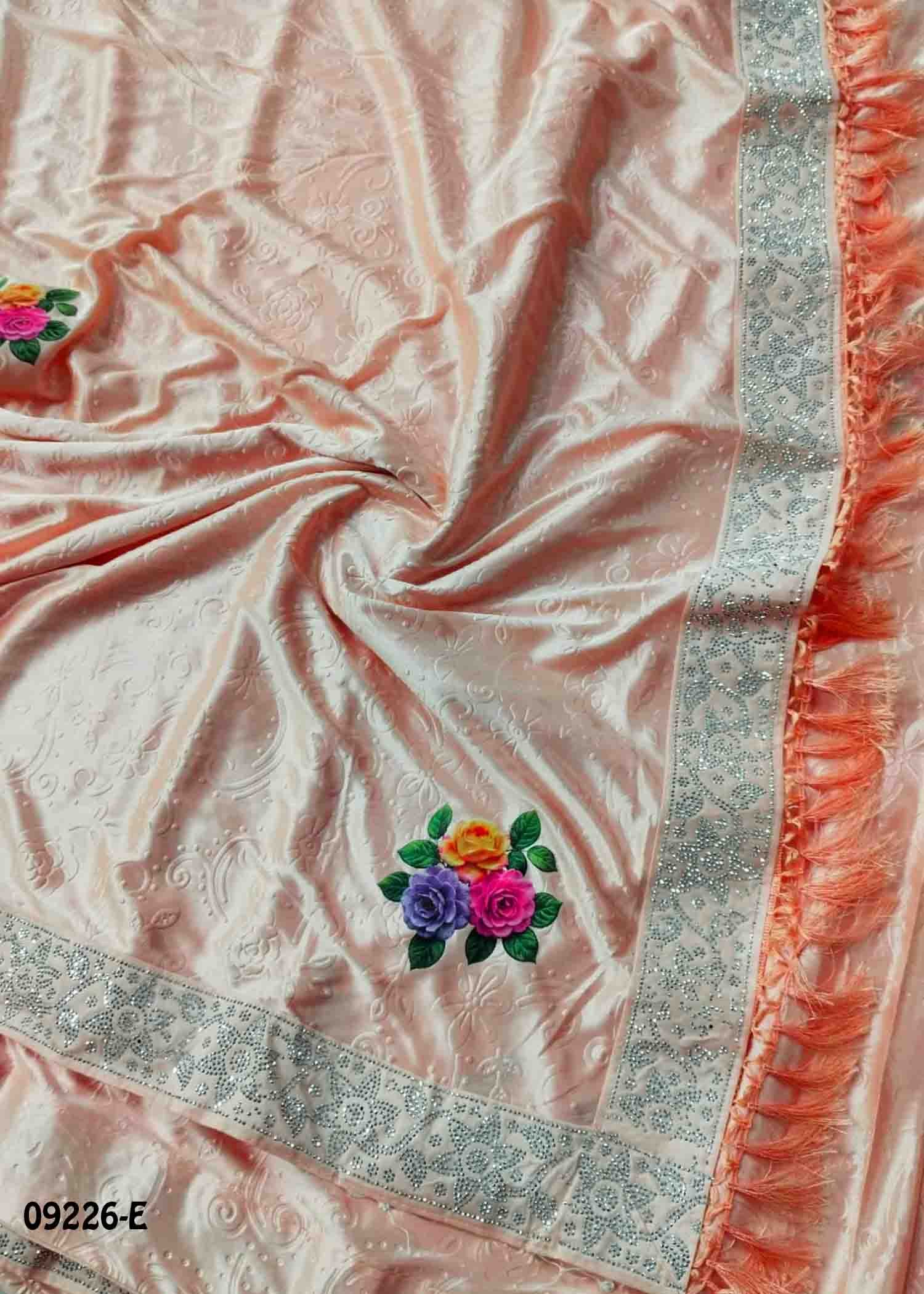 Thenmozhi - 09226-E Lightorange Color Emboss Lycra Saree CM1449248 (LR2C)