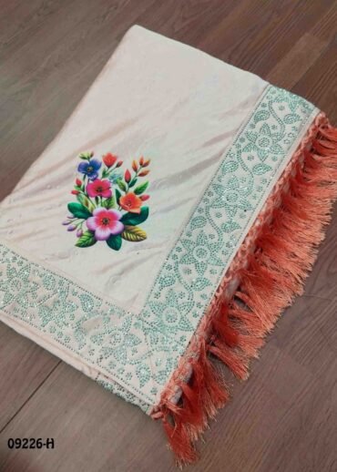 Thenmozhi - 09226-H  Lightorange Color Emboss Lycra Saree CM1449248 (LR2C)