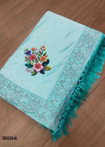 Thenmozhi - 09226-K  Skyblue Color Emboss Lycra Saree CM1449248 (LR2C)