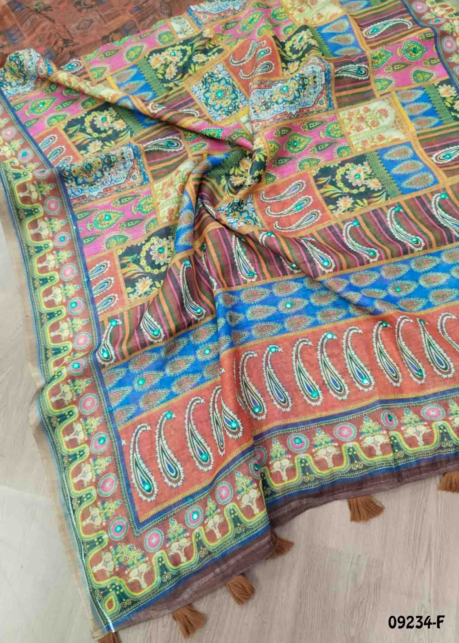 Sharmila - 09234-F Multi Color Excellent Linen Saree CM1442560 (LR4C)