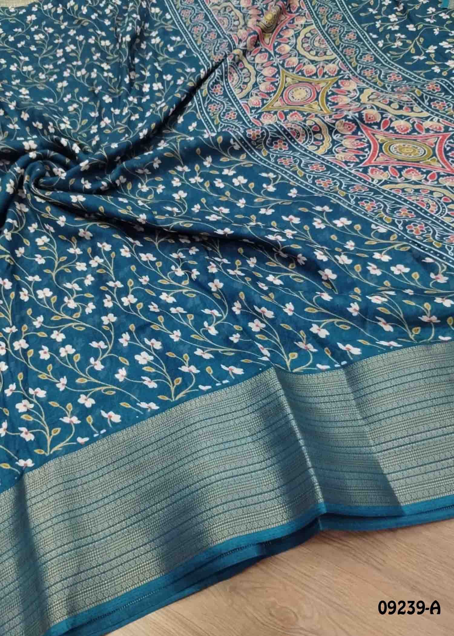Pragathy -09239-A PeacockBlue Color Trendy Moss Chiffon Saree CM1463765 (RR4E)