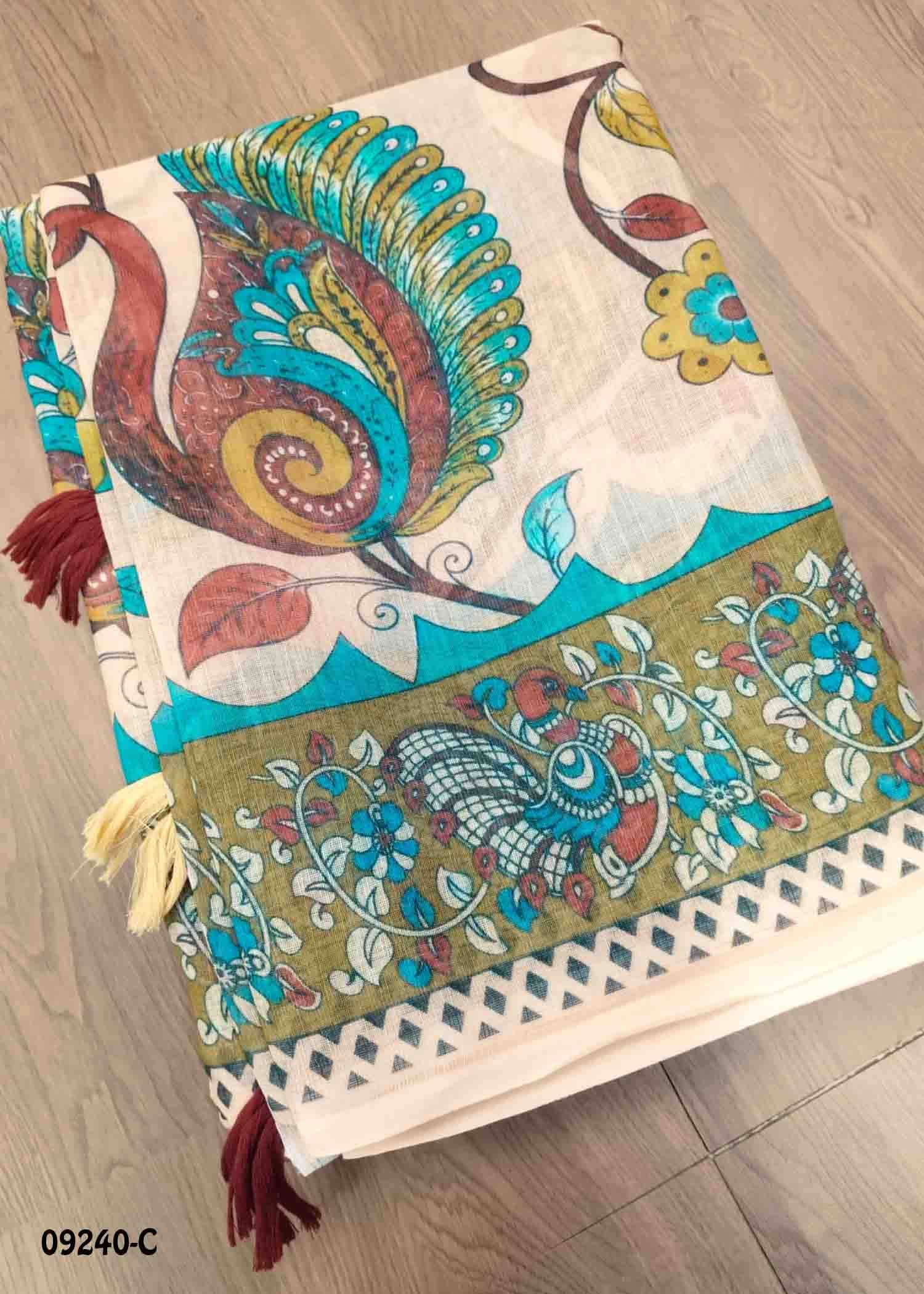 Danvika - 09240-C LightPeach Color Uniform Collection Linen Cotton Saree CM1449252