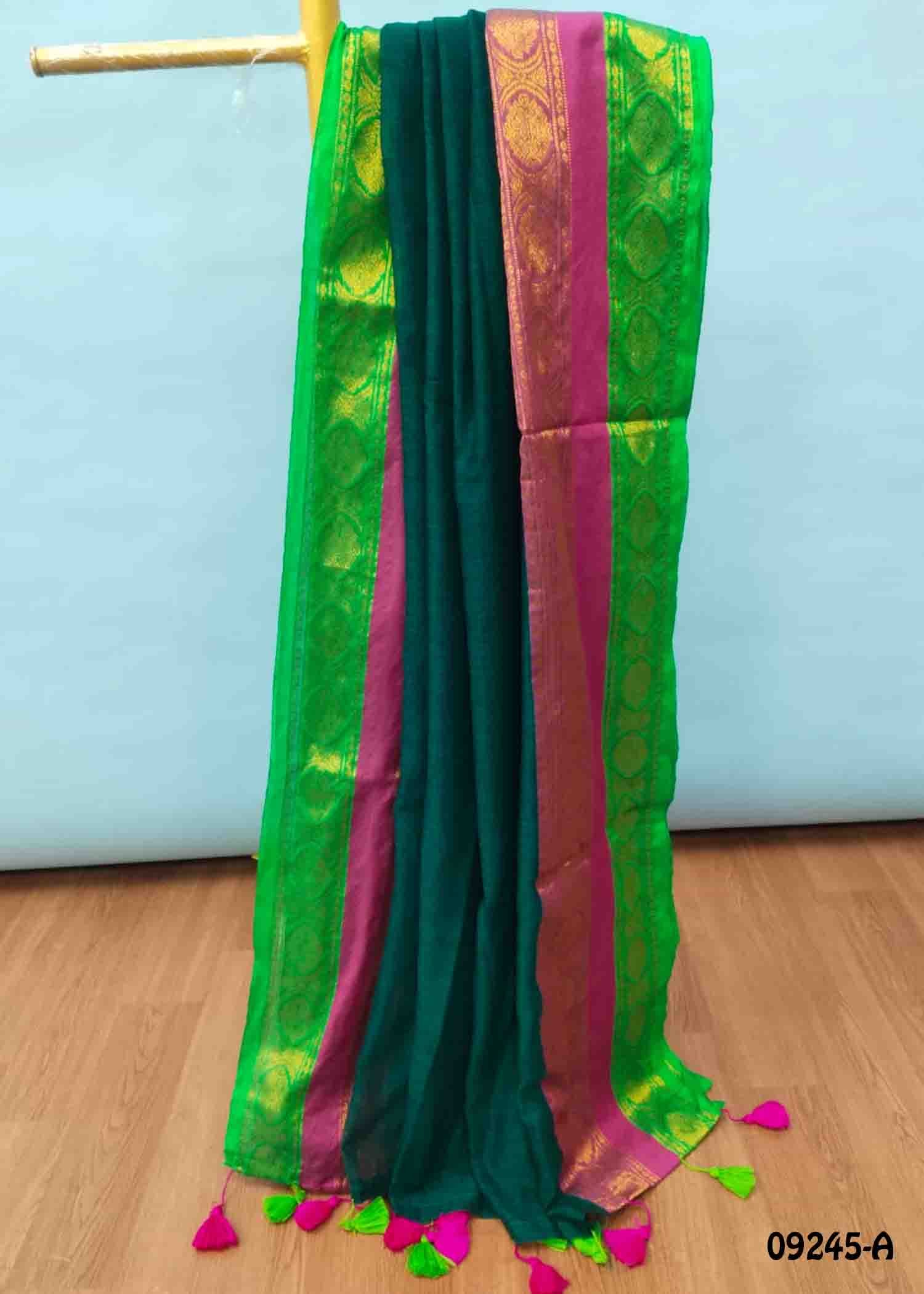 Aadvika - 09245-A PeacockGreen Color Premium Mul Cotton Saree CM1460550 (RR1C)