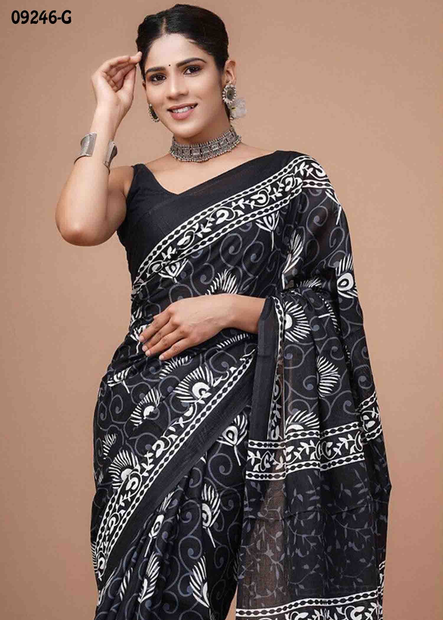Taaniya -09246-G Black Color Trendy Mulmul Cotton Saree CM1463628 (RR1C)