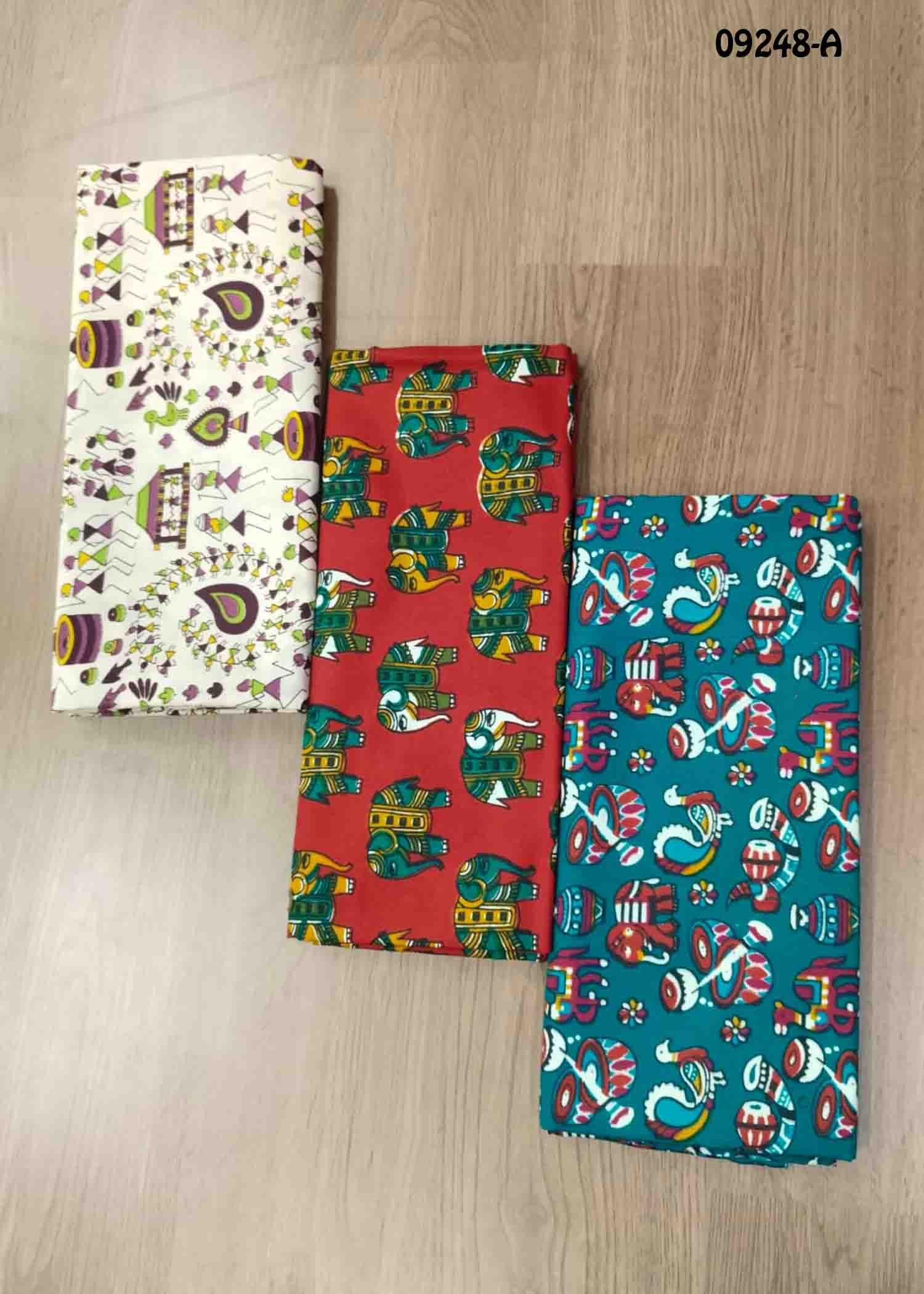 Kundavai -09248-A Multi Color Kalamkari Cotton Blouse Bit (Set of 3) CM1466526 (RR1B)*3