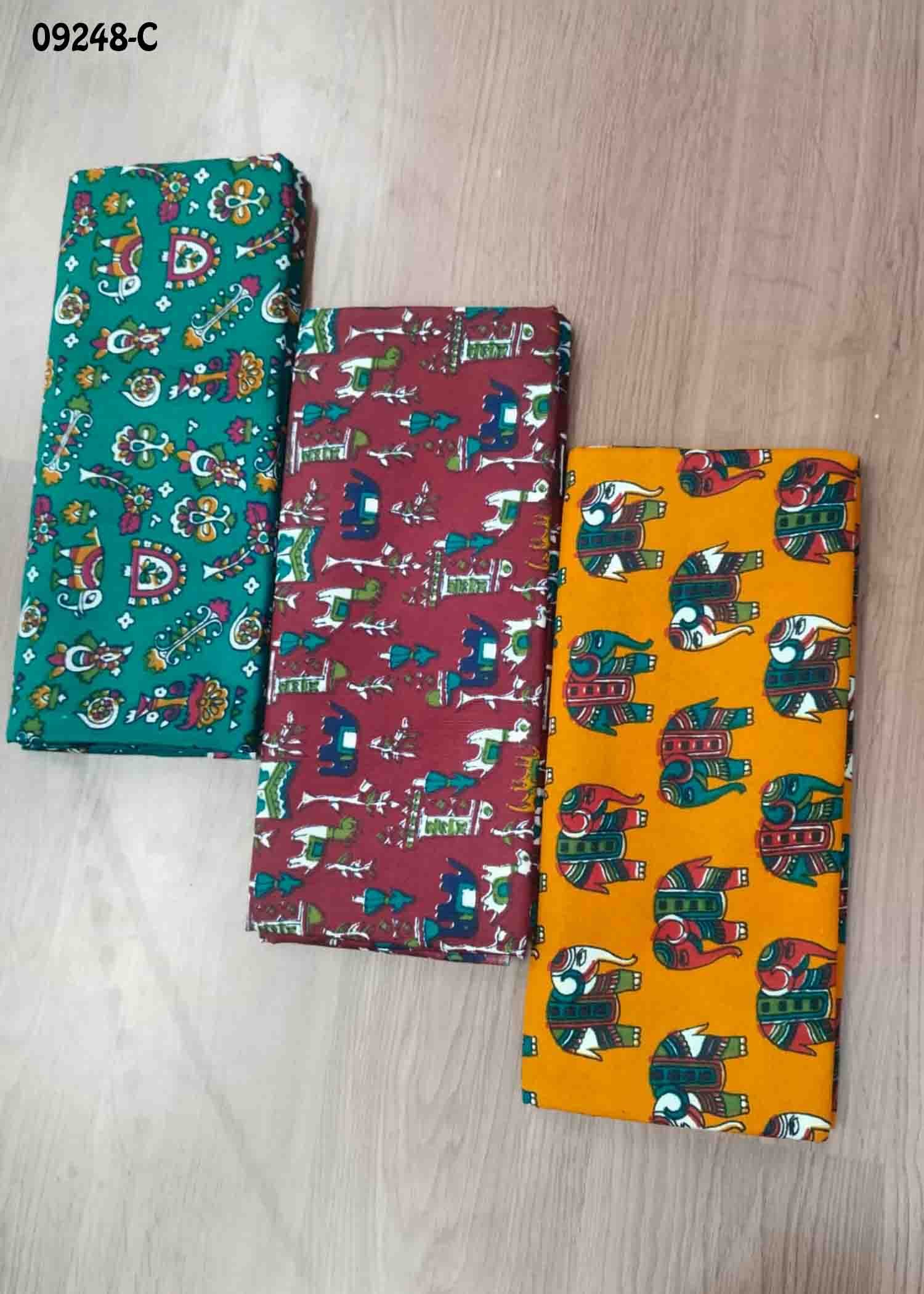 Kundavai -09248-C Multi Color Kalamkari Cotton Blouse Bit (Set of 3) CM1466526 (RR1B)*3