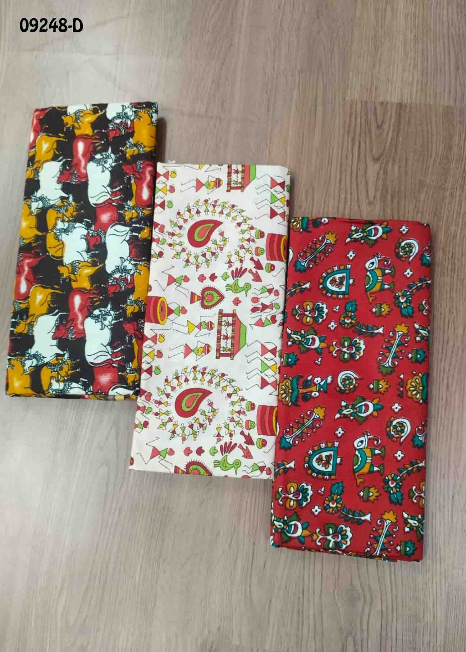 Kundavai -09248-D Multi Color Kalamkari Cotton Blouse Bit (Set of 3) CM1466526 (RR1B)*3
