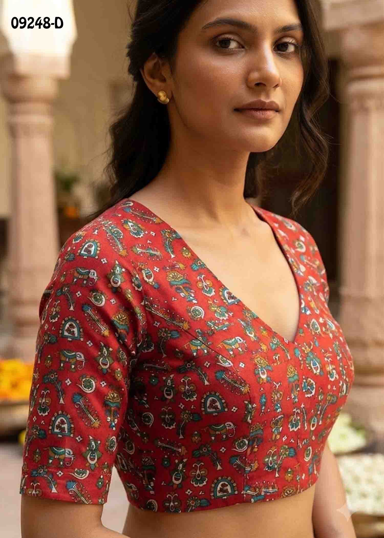Kundavai -09248-D Multi Color Kalamkari Cotton Blouse Bit (Set of 3) CM1466526 (RR1B)*3