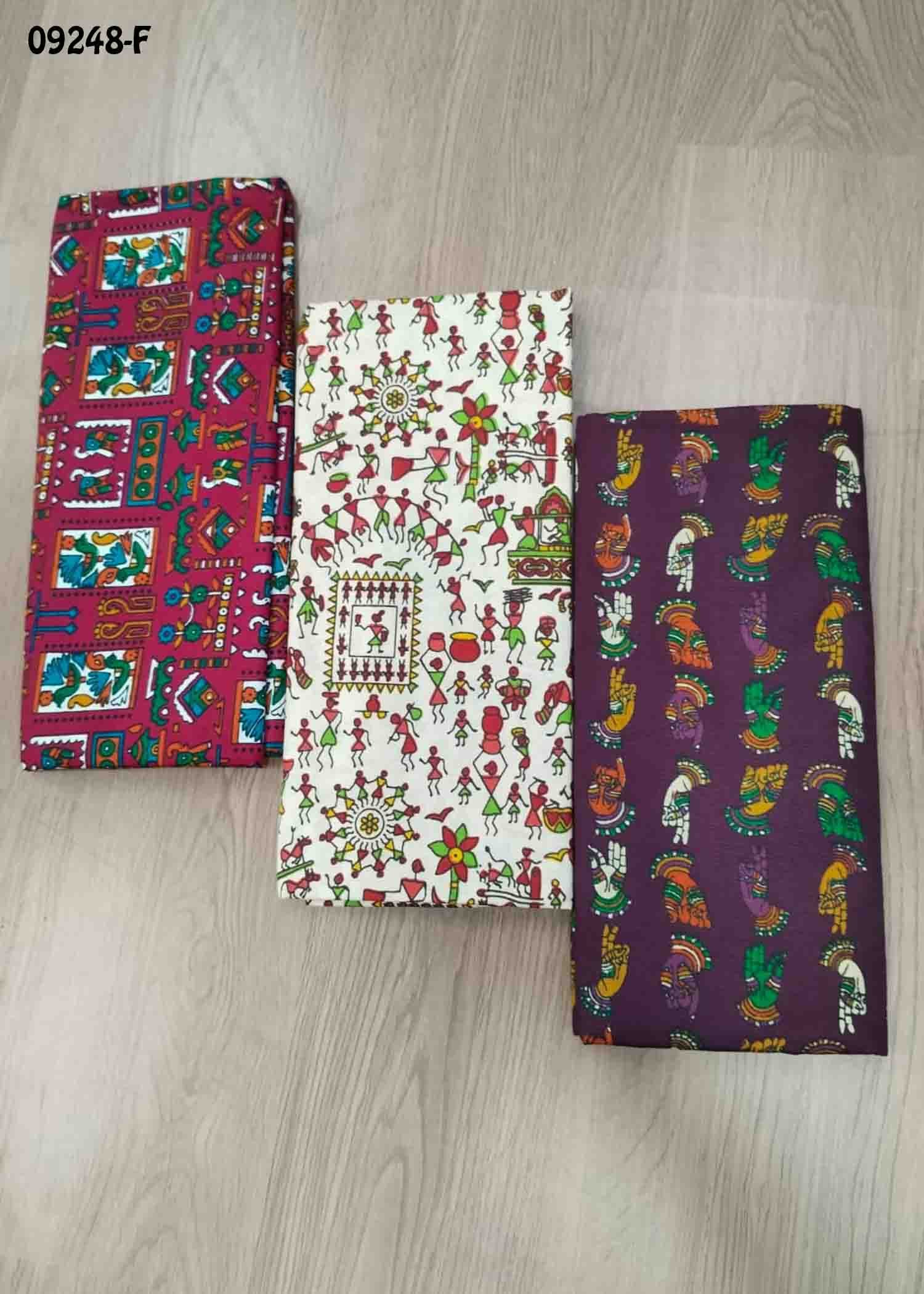 Kundavai -09248-F Multi Color Kalamkari Cotton Blouse Bit (Set of 3) CM1466526 (RR1B)*3