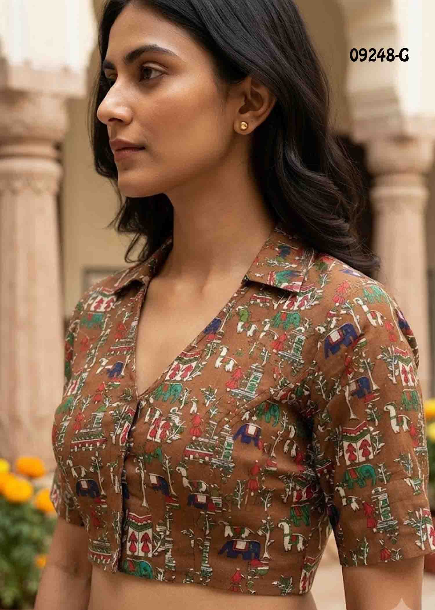 Kundavai -09248-G Multi Color Kalamkari Cotton Blouse Bit (Set of 3) CM1466526 (RR1B)*3