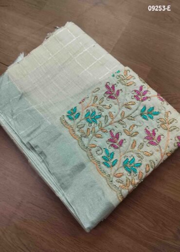 Shanthini -09253-E Pistagreen  Color Elagance Linen Cotton Saree CM1460420 (LR4C)